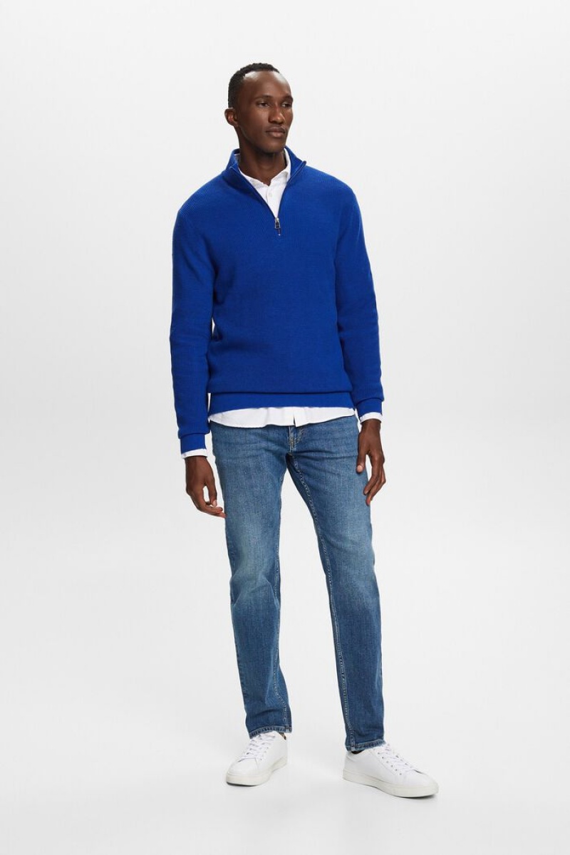 Pánské Jumpers Esprit Bavlněné Zip Troyer Světle Blankyt | HKN172563