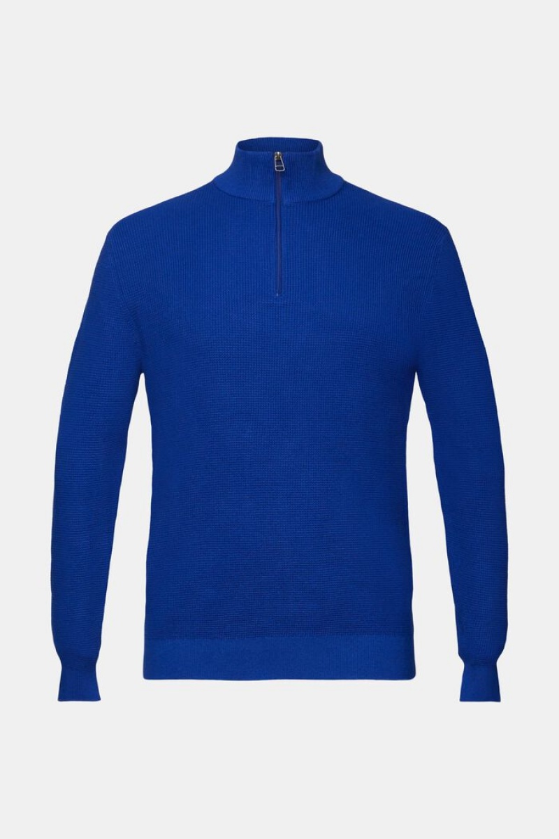 Pánské Jumpers Esprit Bavlněné Zip Troyer Světle Blankyt | HKN172563