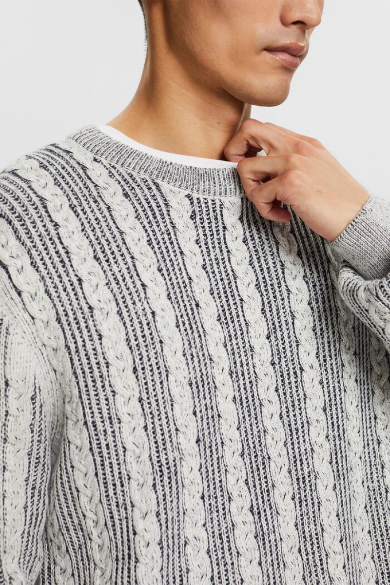 Pánské Jumpers Esprit Cable-knit Crewneck Tmavě Blankyt | YKE453096