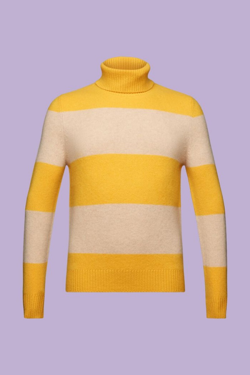 Pánské Jumpers Esprit Cashmere Pruhovaný Turtleneck Žluté | SUG692047