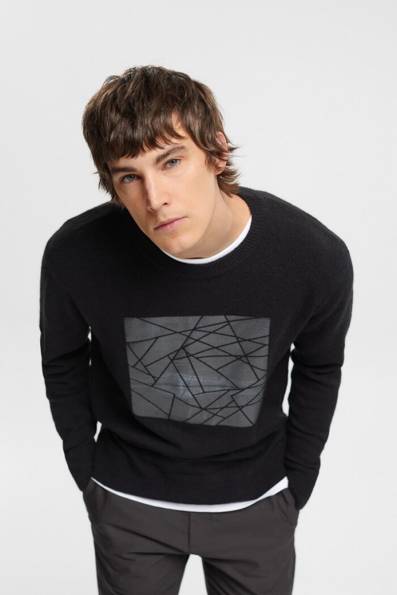 Pánské Jumpers Esprit Jumper With Print Černé | XCG072986