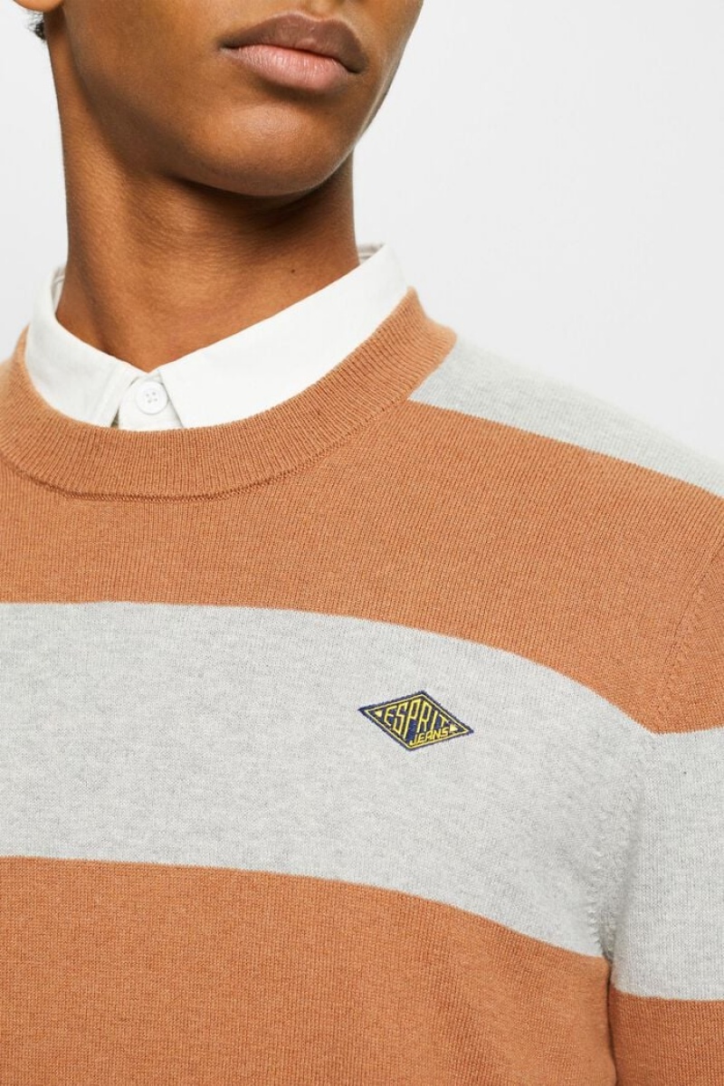Pánské Jumpers Esprit Pruhovaný Knit With Cashmere Bílé Oranžové | JNG567390