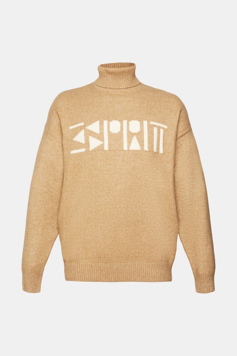 Pánské Jumpers Esprit Rollneck Oversized With Logo Hnědožlutý Béžový | ZFM428107