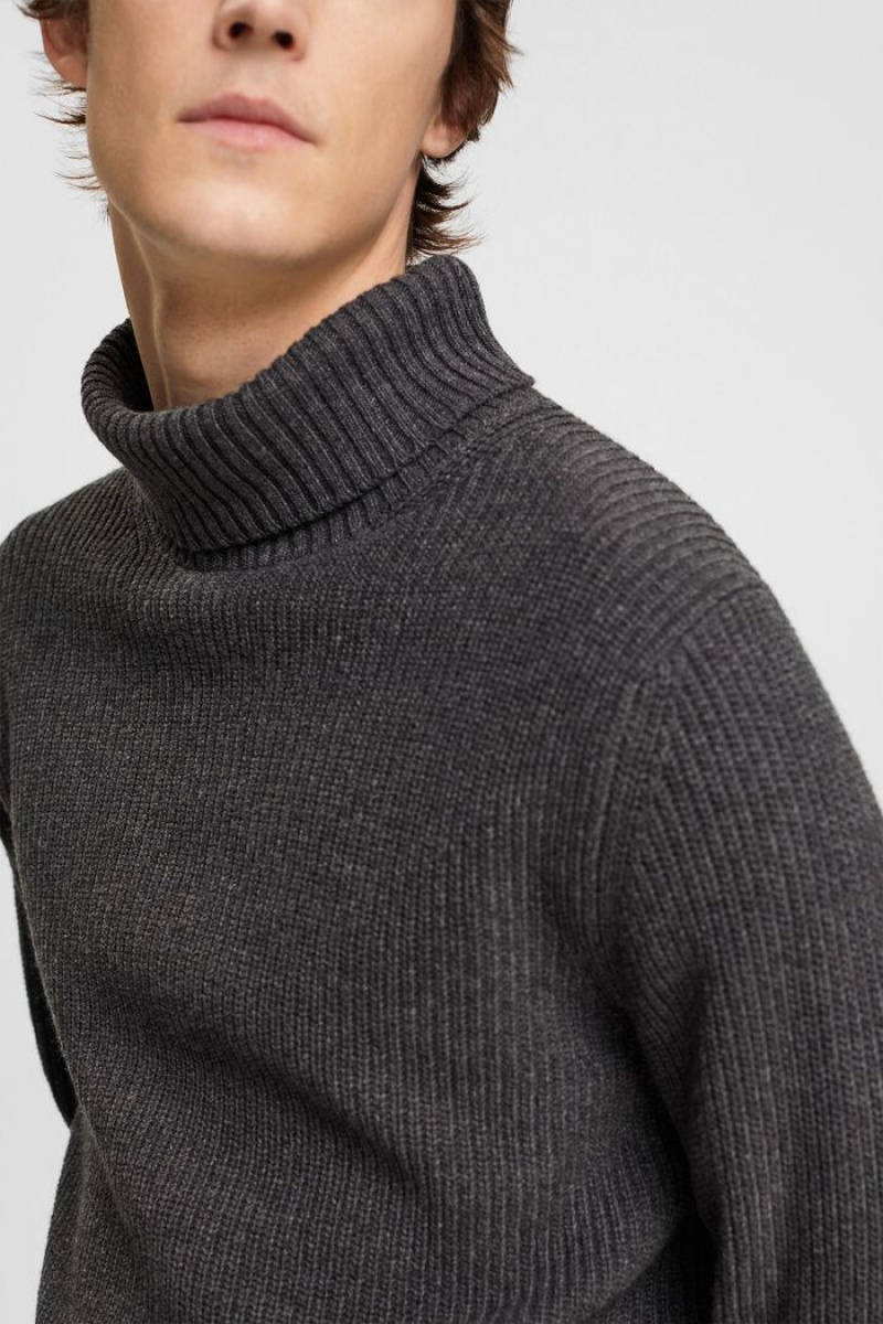 Pánské Jumpers Esprit Tlustý Knit Roll Neck Tmavě Šedé | AVN013879