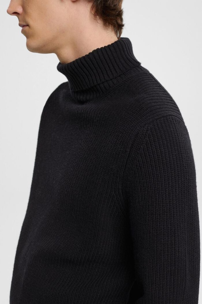 Pánské Jumpers Esprit Tlustý Knit Roll Neck Černé | OCE361045