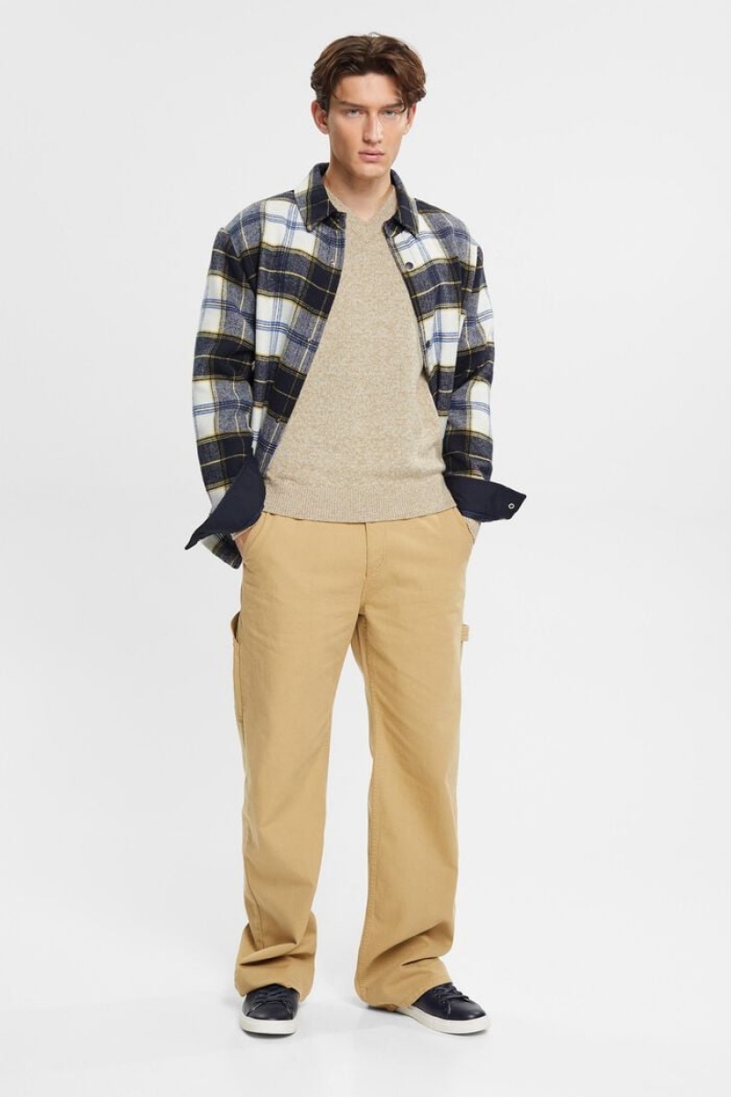 Pánské Jumpers Esprit Two-coloured V-neck Knit Hnědožlutý Béžový | VWD481657