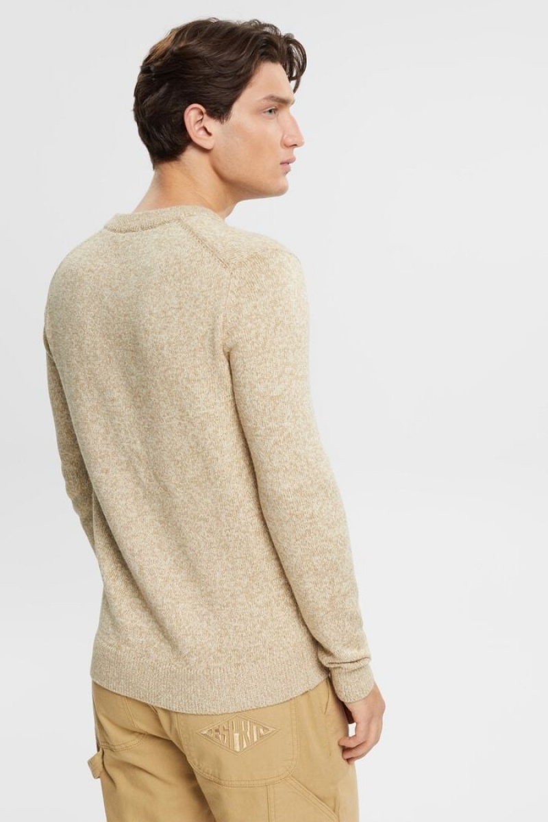 Pánské Jumpers Esprit Two-coloured V-neck Knit Hnědožlutý Béžový | VWD481657