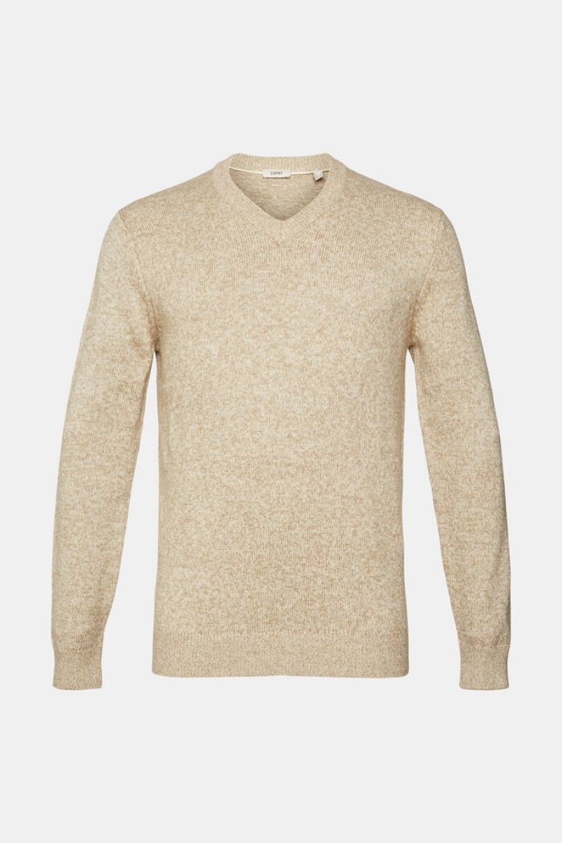 Pánské Jumpers Esprit Two-coloured V-neck Knit Hnědožlutý Béžový | VWD481657