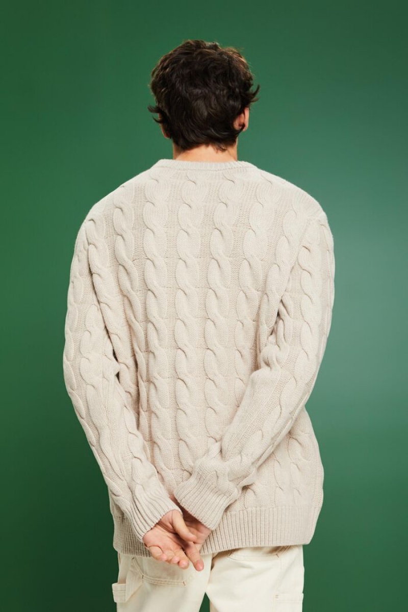 Pánské Jumpers Esprit Vlna Cable Knit Světle Šedé Hnědé | WIM319627
