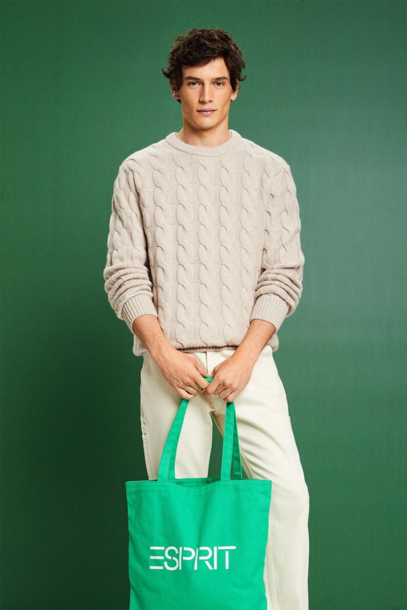 Pánské Jumpers Esprit Vlna Cable Knit Světle Šedé Hnědé | WIM319627