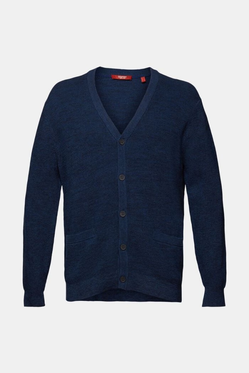 Pánské Jumpers Esprit V-neck,100% Bavlněné Tmavě Blankyt | ETZ872160