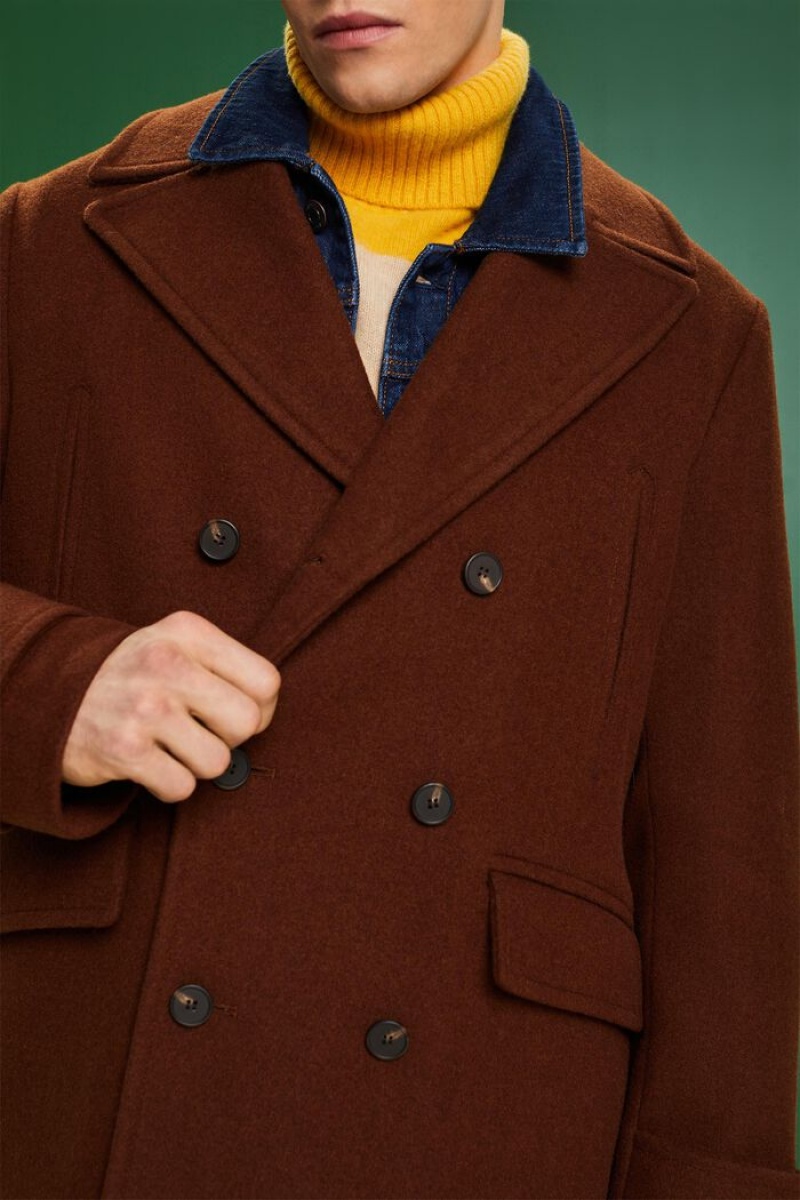 Pánské Kabáty Esprit Double-breasted Vlna Pea Hnědé | DWC640238