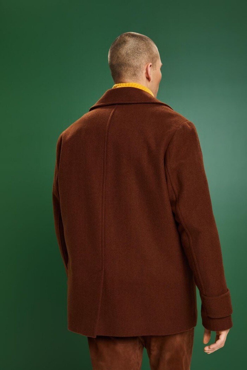 Pánské Kabáty Esprit Double-breasted Vlna Pea Hnědé | DWC640238