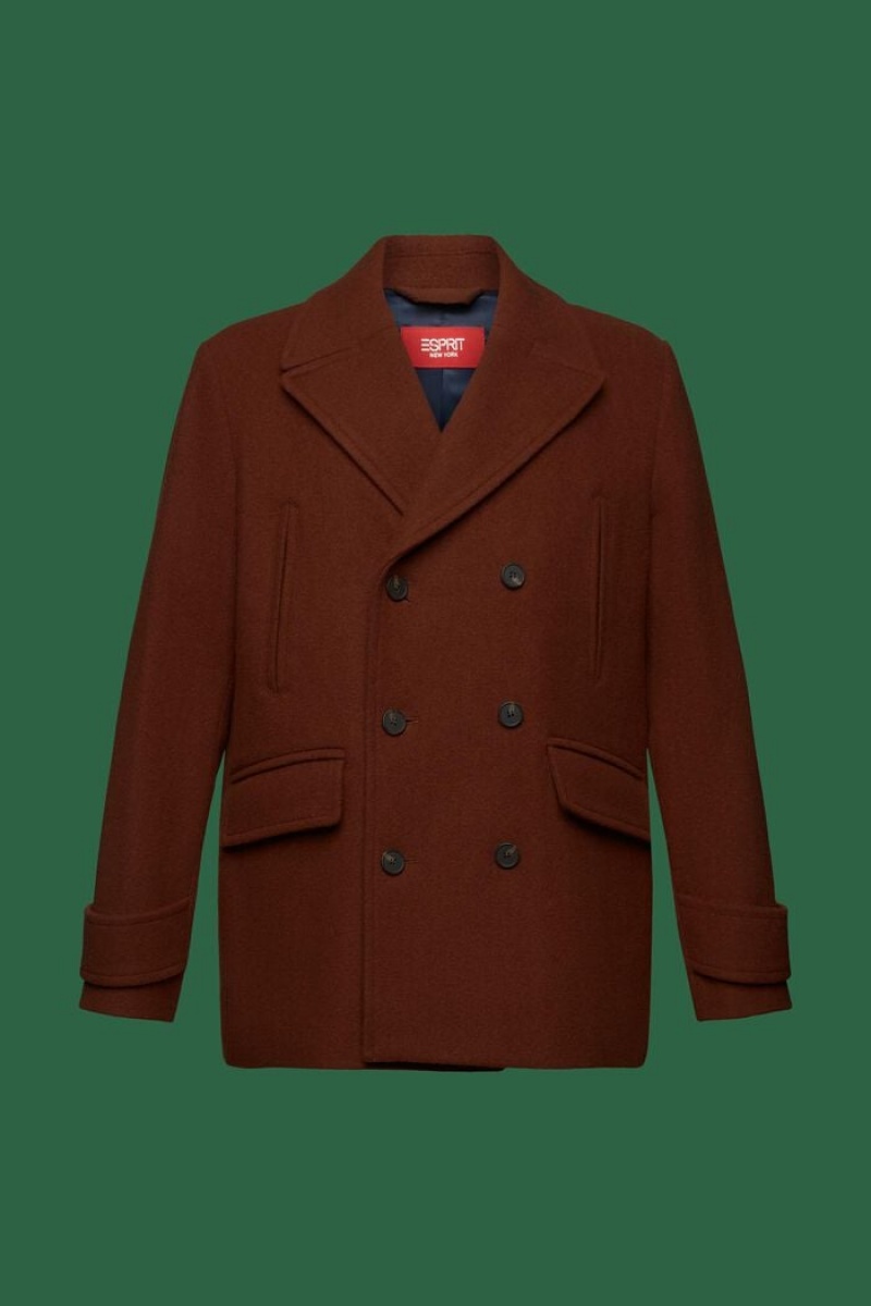 Pánské Kabáty Esprit Double-breasted Vlna Pea Hnědé | DWC640238