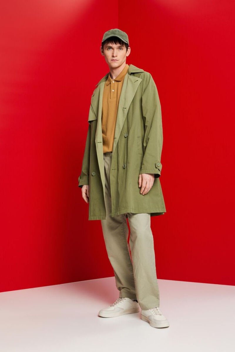 Pánské Kabáty Esprit Krátké,S Kapucí Trench Olivy Zelené | RTX782159