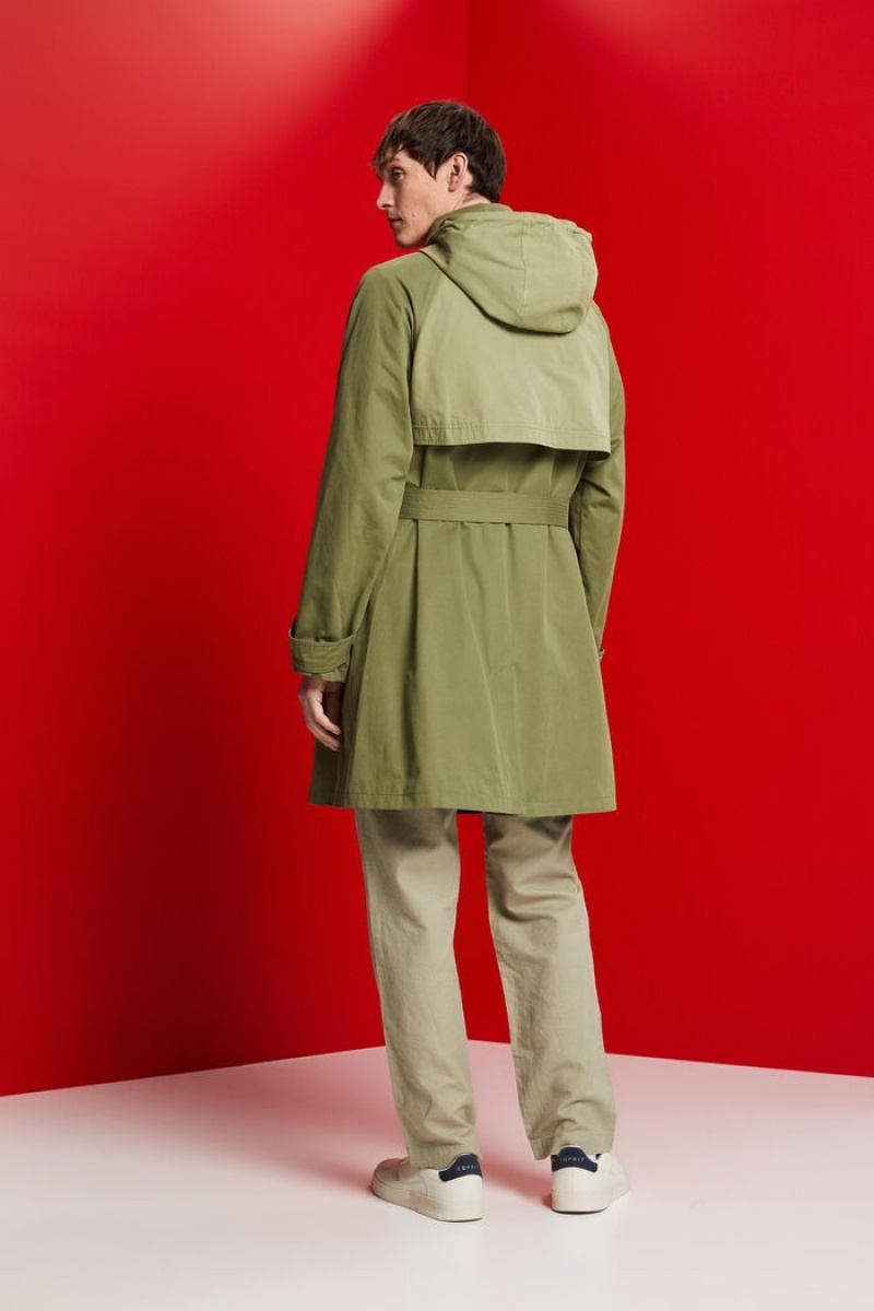 Pánské Kabáty Esprit Krátké,S Kapucí Trench Olivy Zelené | RTX782159