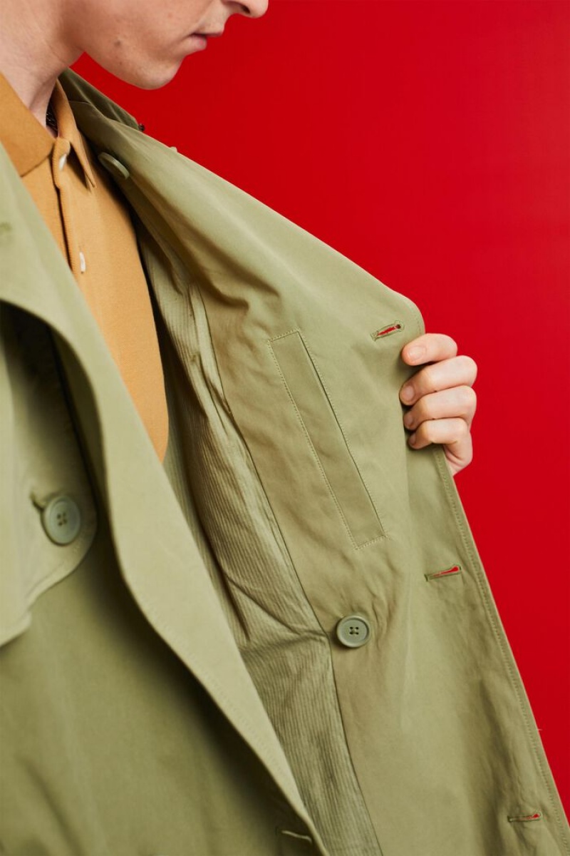 Pánské Kabáty Esprit Krátké,S Kapucí Trench Olivy Zelené | RTX782159