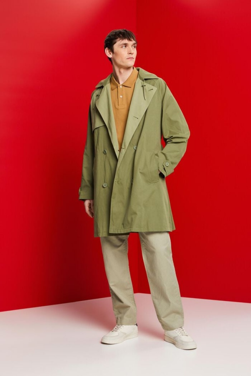 Pánské Kabáty Esprit Krátké,S Kapucí Trench Olivy Zelené | RTX782159