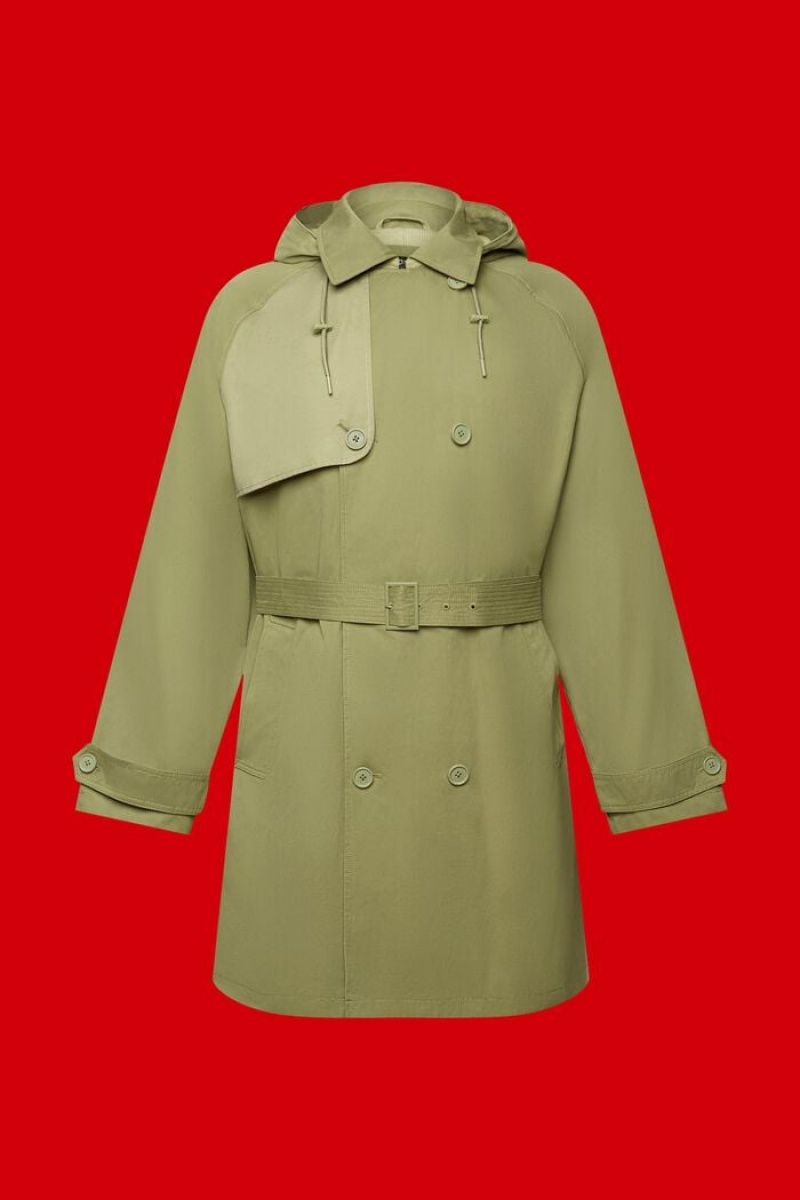 Pánské Kabáty Esprit Krátké,S Kapucí Trench Olivy Zelené | RTX782159