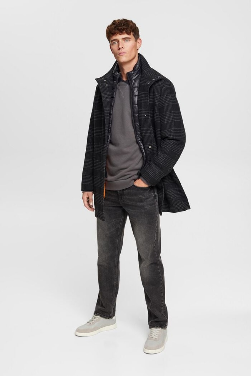 Pánské Kabáty Esprit Polstrovaný Vlna Blend With Detachable Lining Tmavě Šedé | TJA896542