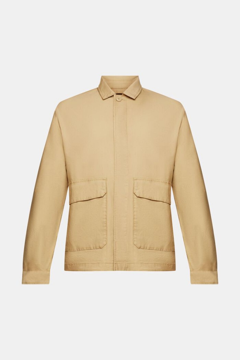 Pánské Kabáty Esprit Shacket With Flap Pockets Hnědožlutý Béžový | RWK497605