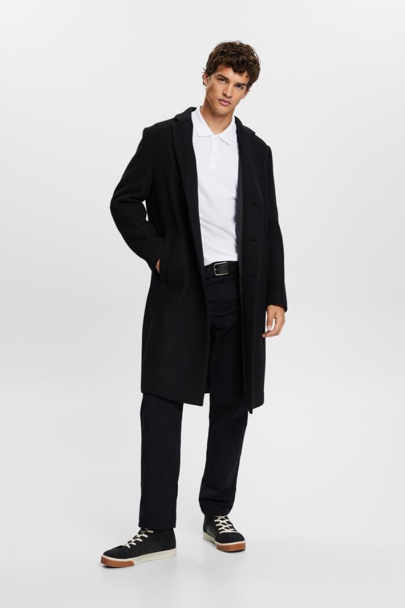 Pánské Kabáty Esprit Vlna Blend Detachable Hood Černé | IQM461258