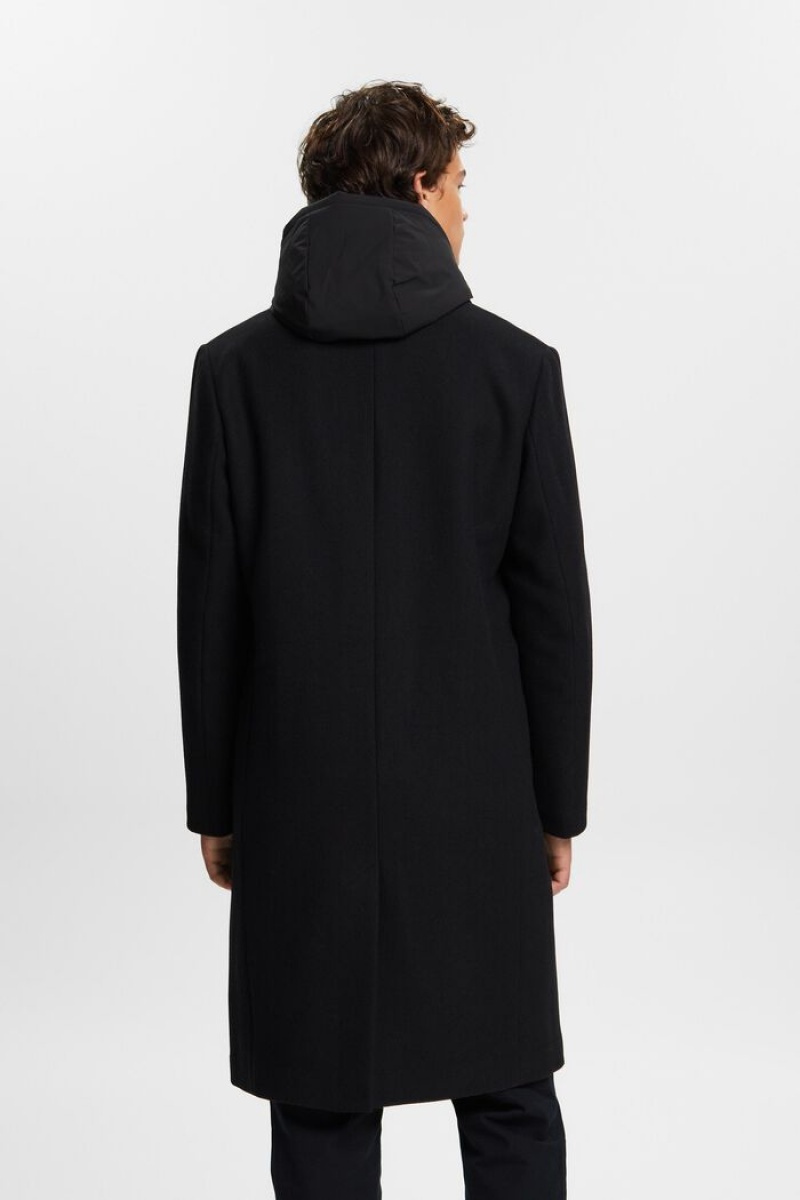 Pánské Kabáty Esprit Vlna Blend Detachable Hood Černé | IQM461258