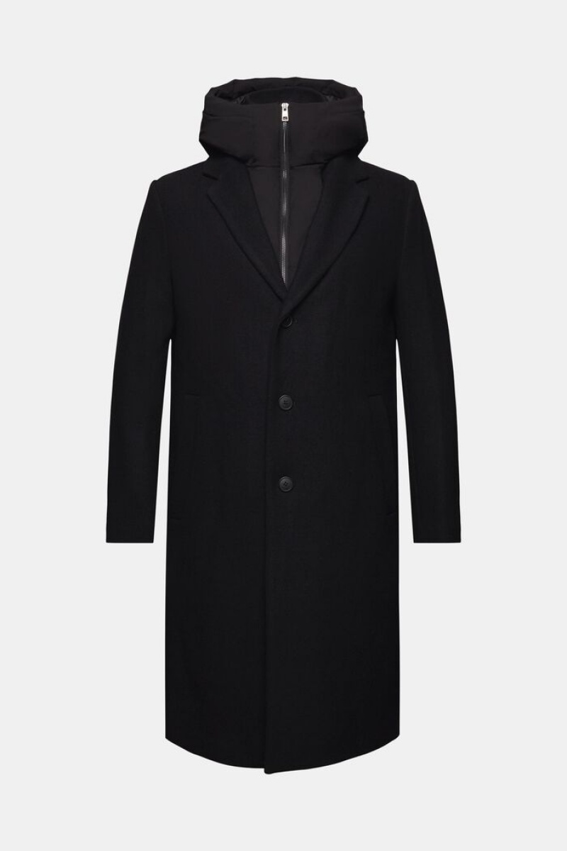 Pánské Kabáty Esprit Vlna Blend Detachable Hood Černé | IQM461258