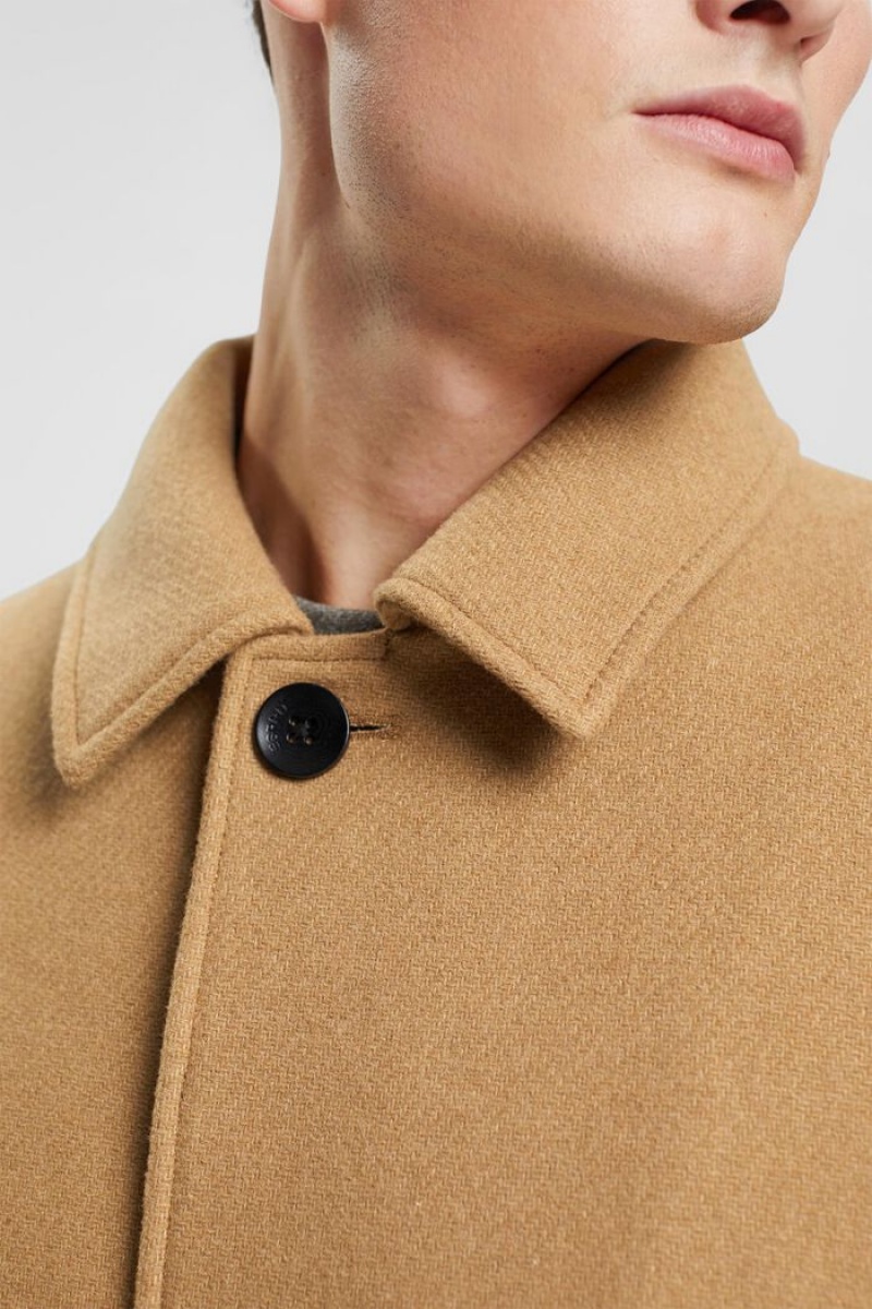 Pánské Kabáty Esprit Vlna Blend With Prošívaný Lining Hnědožlutý Béžový | OQN954120