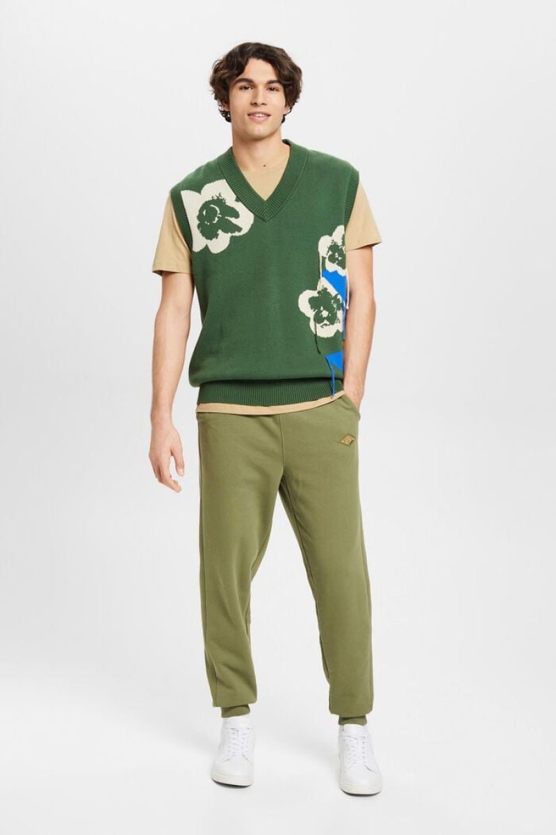 Pánské Kalhoty Esprit Joggers With Logo Print Olivy Zelené | HVM913045