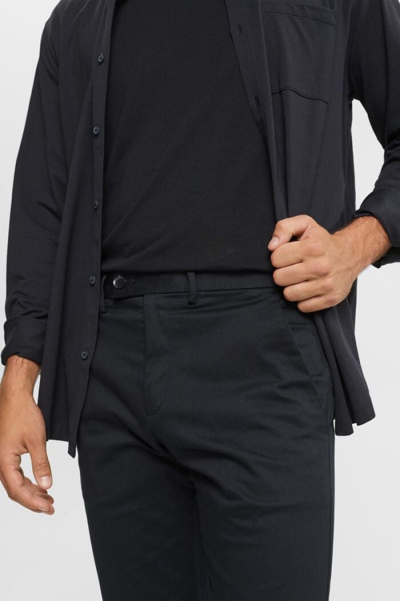 Pánské Kalhoty Esprit Stretch Bavlněné Chinos Černé | QYA741503