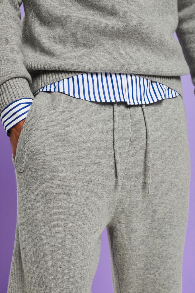 Pánské Kalhoty Esprit Vlna-cashmere Pletené Světle Šedé | IZV701496