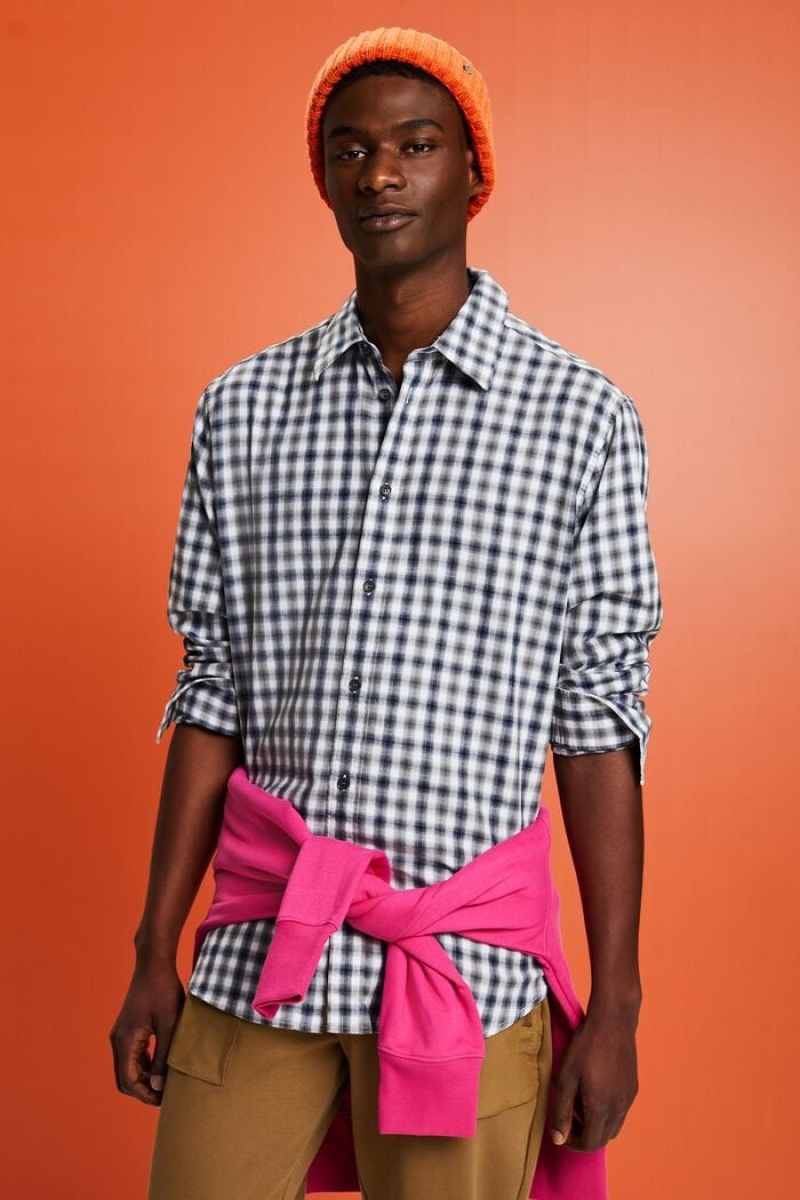 Pánské Košile Esprit Checked Bavlněné Flannel Šedé | VAQ892716
