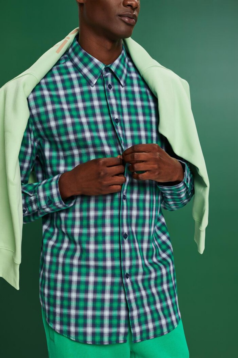Pánské Košile Esprit Checked Bavlněné Flannel Tmavě Blankyt | FOG012374