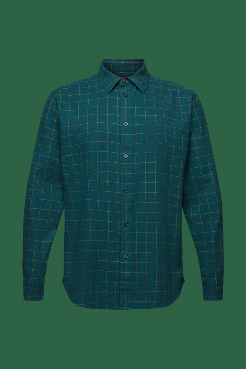 Pánské Košile Esprit Checked Flannel Regular Fit Tyrkysové Zelene | ENZ863290