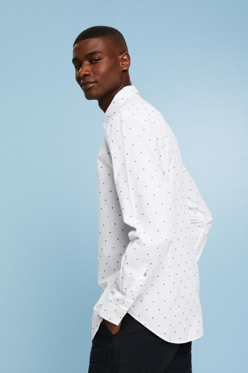 Pánské Košile Esprit Embroidered Bavlněné Slim Fit Bílé | NQW413926