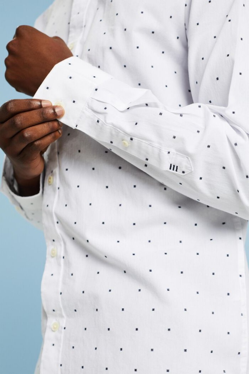 Pánské Košile Esprit Embroidered Bavlněné Slim Fit Bílé | NQW413926