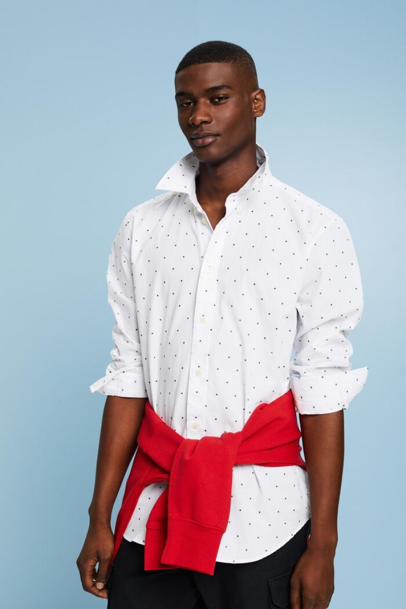 Pánské Košile Esprit Embroidered Bavlněné Slim Fit Bílé | NQW413926