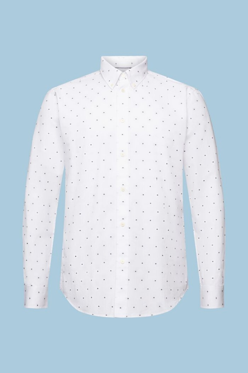 Pánské Košile Esprit Embroidered Bavlněné Slim Fit Bílé | NQW413926
