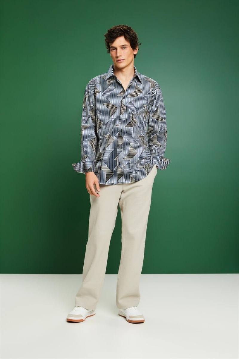 Pánské Košile Esprit Geometric Print Regular Fit Světle Blankyt | EDX768910