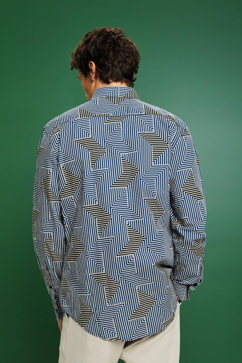 Pánské Košile Esprit Geometric Print Regular Fit Světle Blankyt | EDX768910