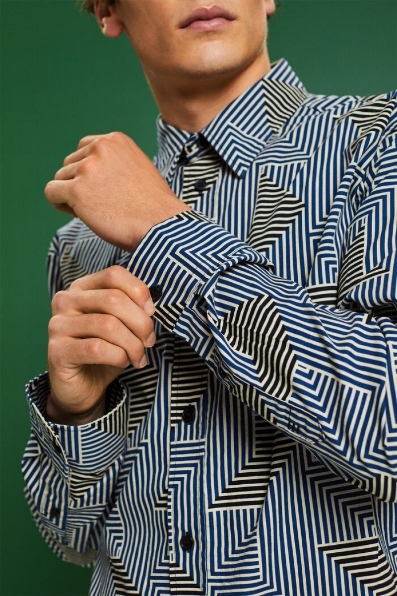 Pánské Košile Esprit Geometric Print Regular Fit Světle Blankyt | EDX768910