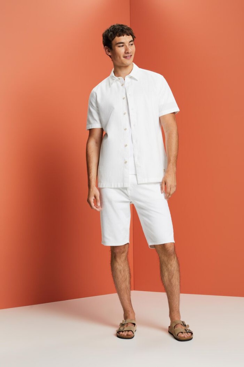 Pánské Košile Esprit Krátké-sleeved,100% Bavlněné Bílé | AIU718095