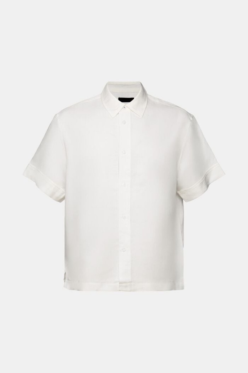 Pánské Košile Esprit Krátké-sleeved,Linen Blend Bílé | JXL946871