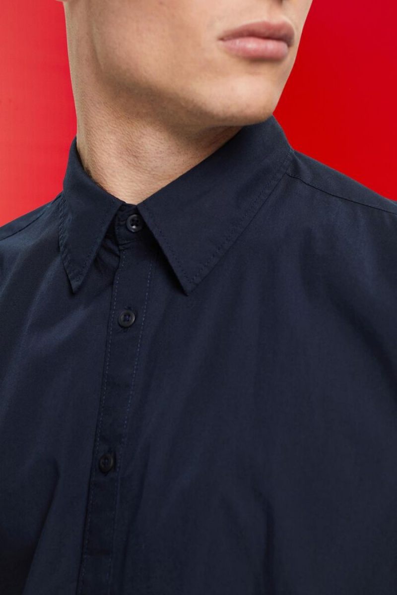 Pánské Košile Esprit Krátké-sleeved Sustainable Bavlněné Tmavě Blankyt | VWN092745
