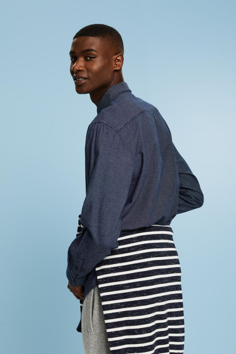 Pánské Košile Esprit Mini Checked Bavlněné Regular Fit Tmavě Blankyt | DPB276351