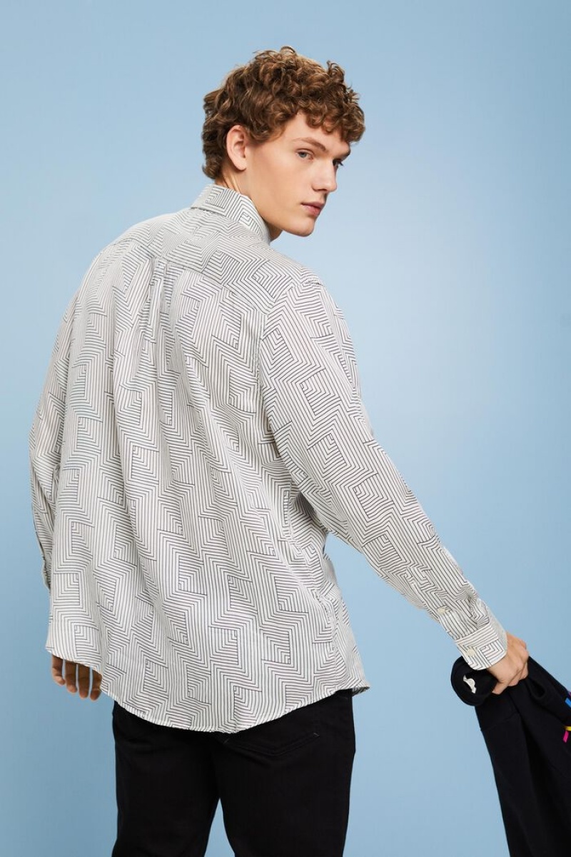 Pánské Košile Esprit Print Satin Bílé Šedé | QYE840293