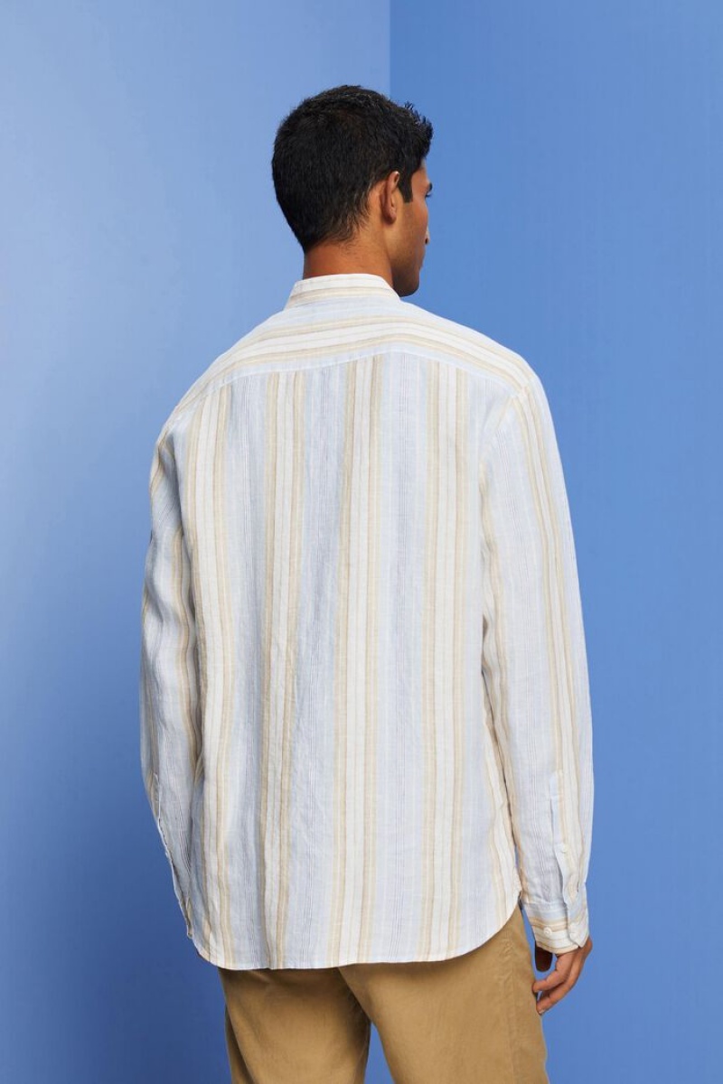 Pánské Košile Esprit Pruhovaný,100% Linen Hnědé | NXI947201