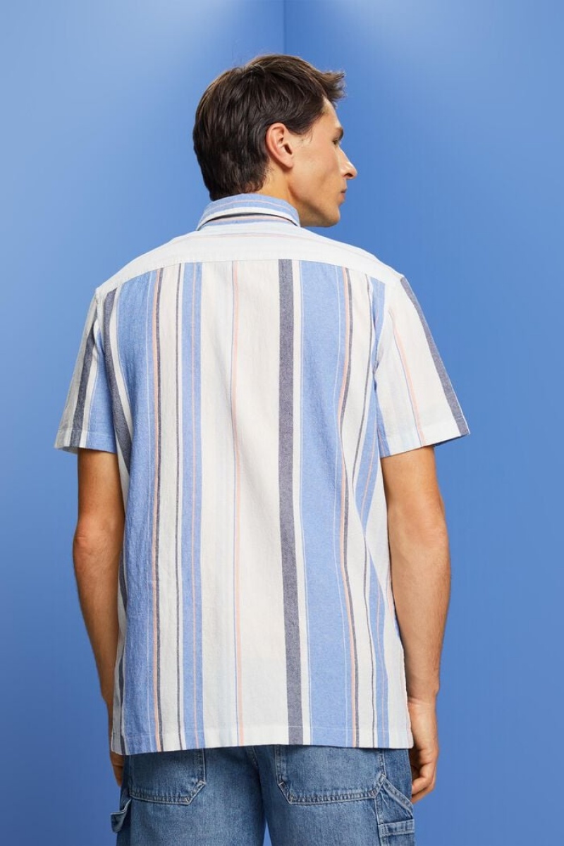 Pánské Košile Esprit Pruhovaný Krátké Sleeve,100% Bavlněné Světle Blankyt | SCU693584