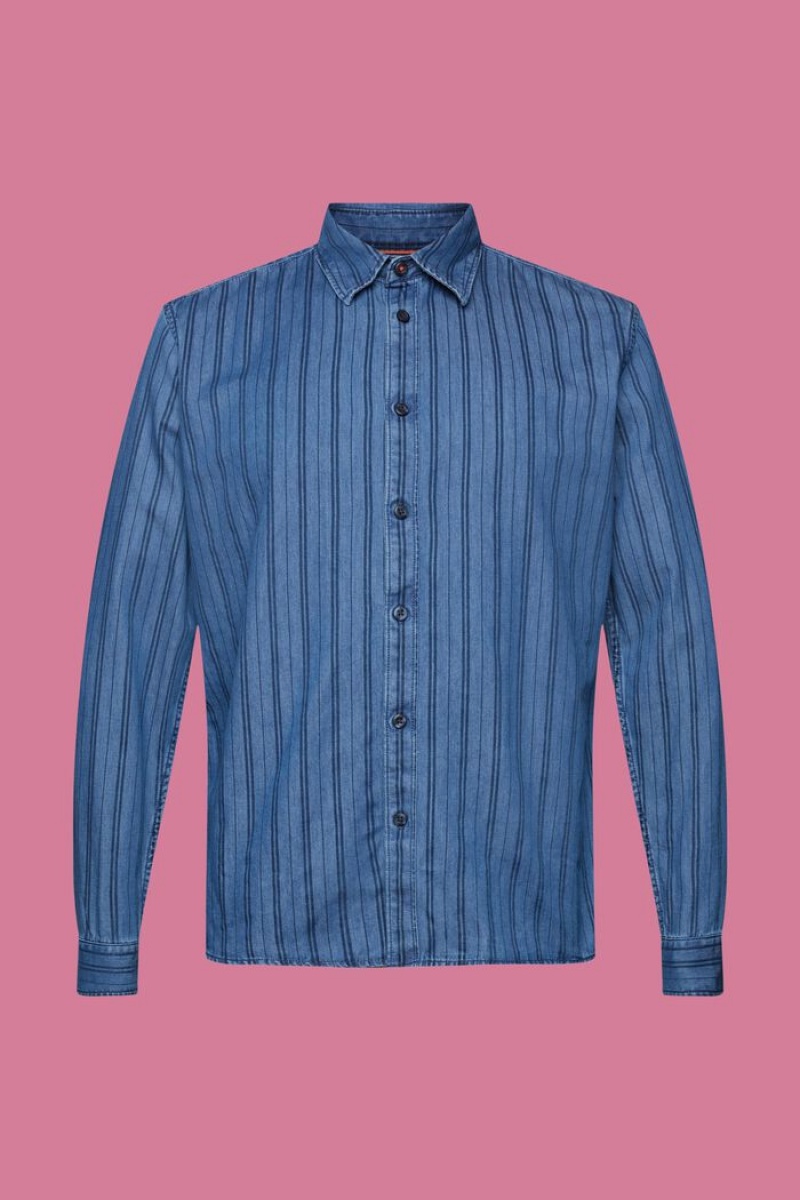 Pánské Košile Esprit Slim Fit Denim With Stripes Tmavě Blankyt | SEG815927